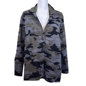 J. Jill Camo Jacquard Sweater Blazer XL Black Multi NWT, minimalist, utility